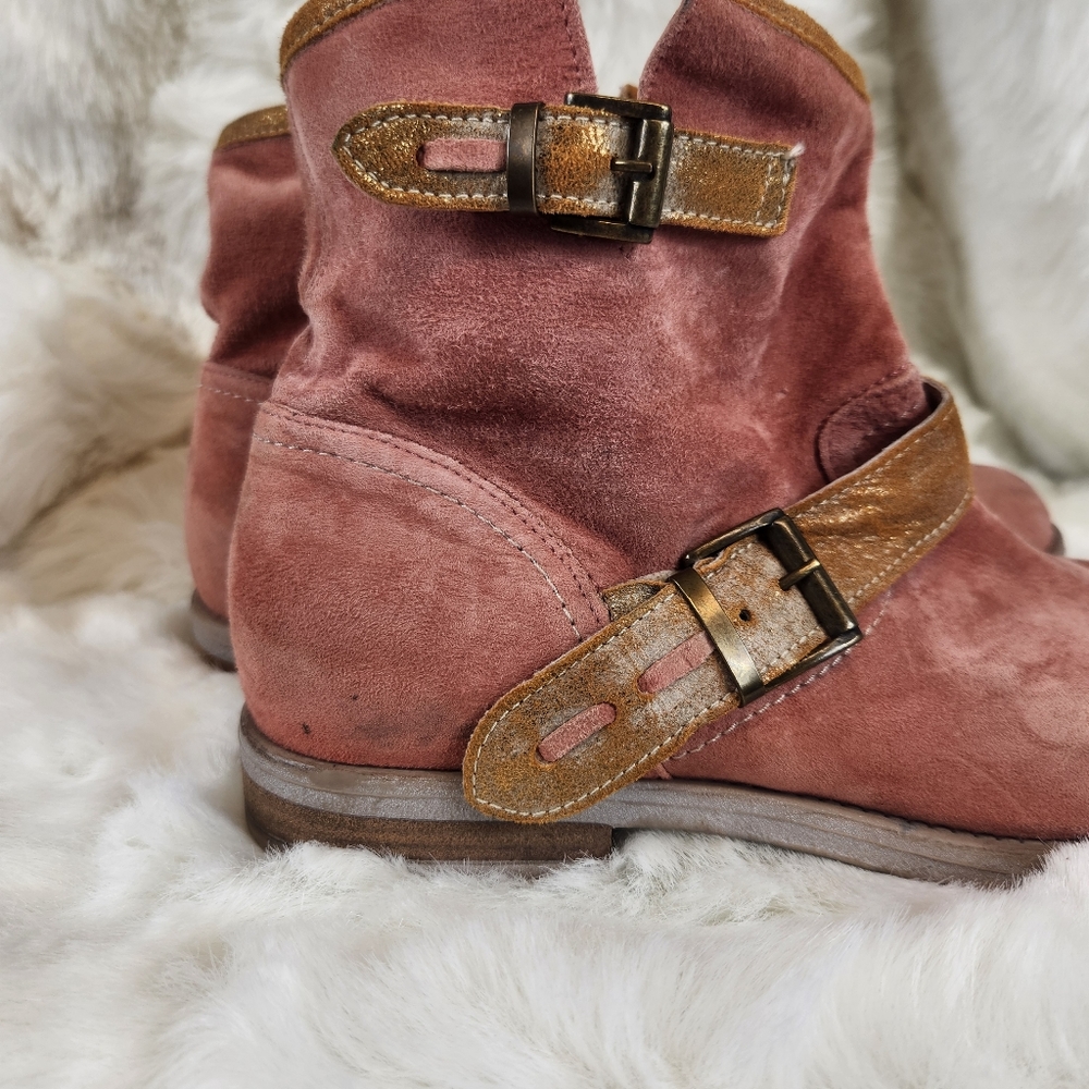 Sundance Suede Zip-Up Gold Buckle Booties - Picture 13 of 16
